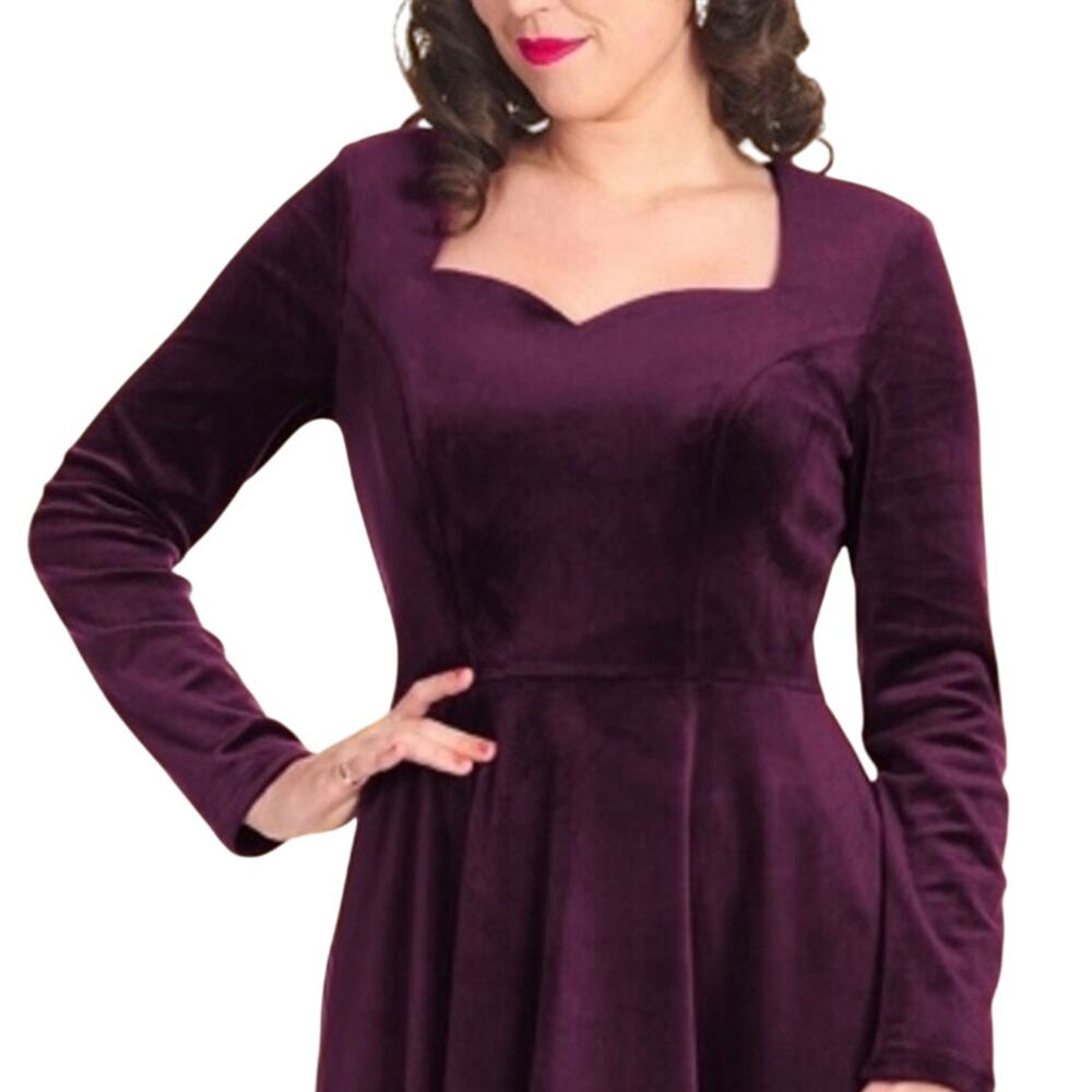 Banned Retro A Royal Evening Aubergine Purple Swing Dress S NWOT - Picture 3 of 4